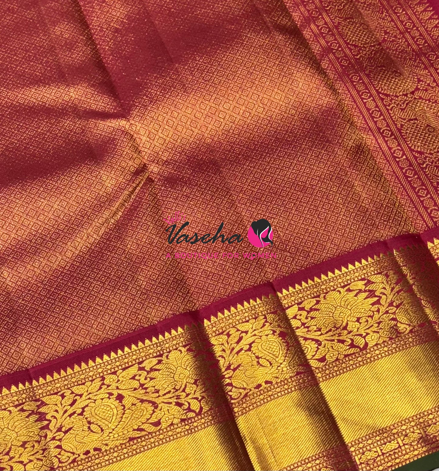 Pure Vintage Korvai Kanchipuram Silk Saree - Chikku & Maroon Combo - VVPS038