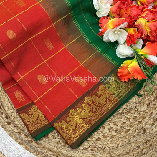 Semi Silk Cotton Saree - Lemon green with Blue  shade - VVSSC002