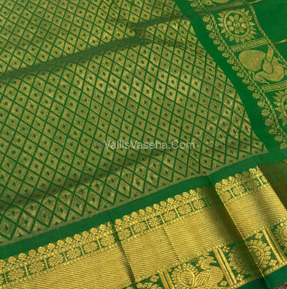 Pure Silk Cotton Saree - Mayil & Chakkaram Design - Pink With Green Shade - VVMC001