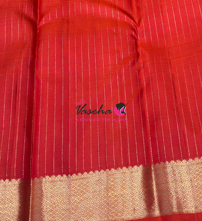 Pure Kanchipuram Silk Saree - Vairavoosi Design  - Peachish Red Shade  - VVPS087