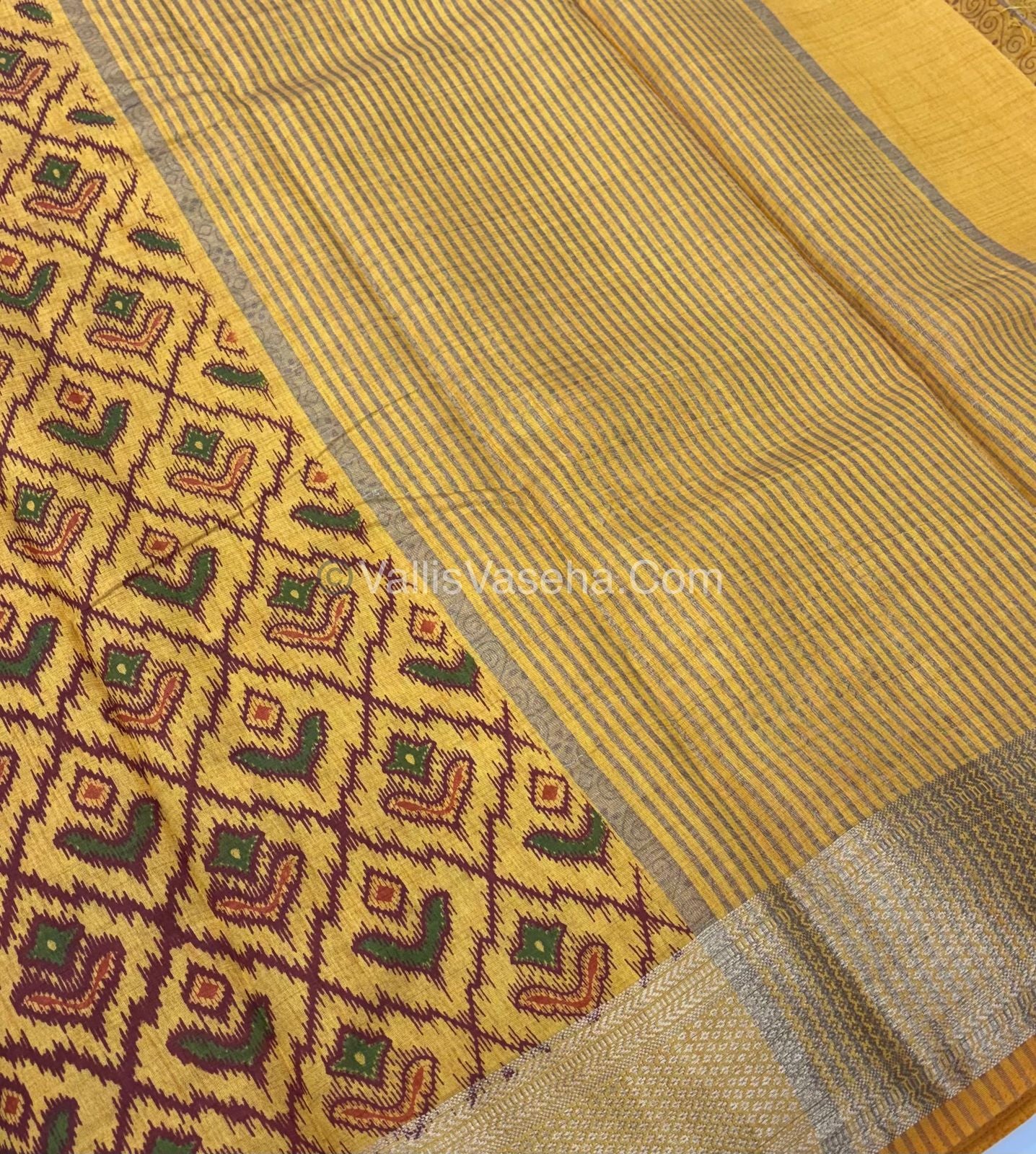 Semi Tussar Silk Saree - Ikkat / Pochampally Design - Yellow Shade - VVSTS033