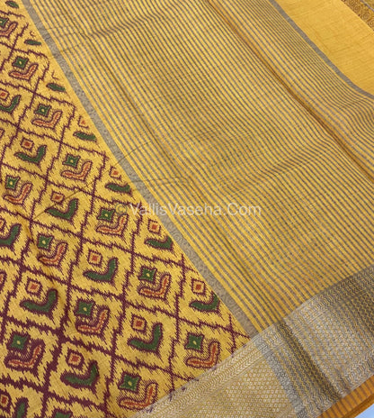 Semi Tussar Silk Saree - Ikkat / Pochampally Design - Yellow Shade - VVSTS033