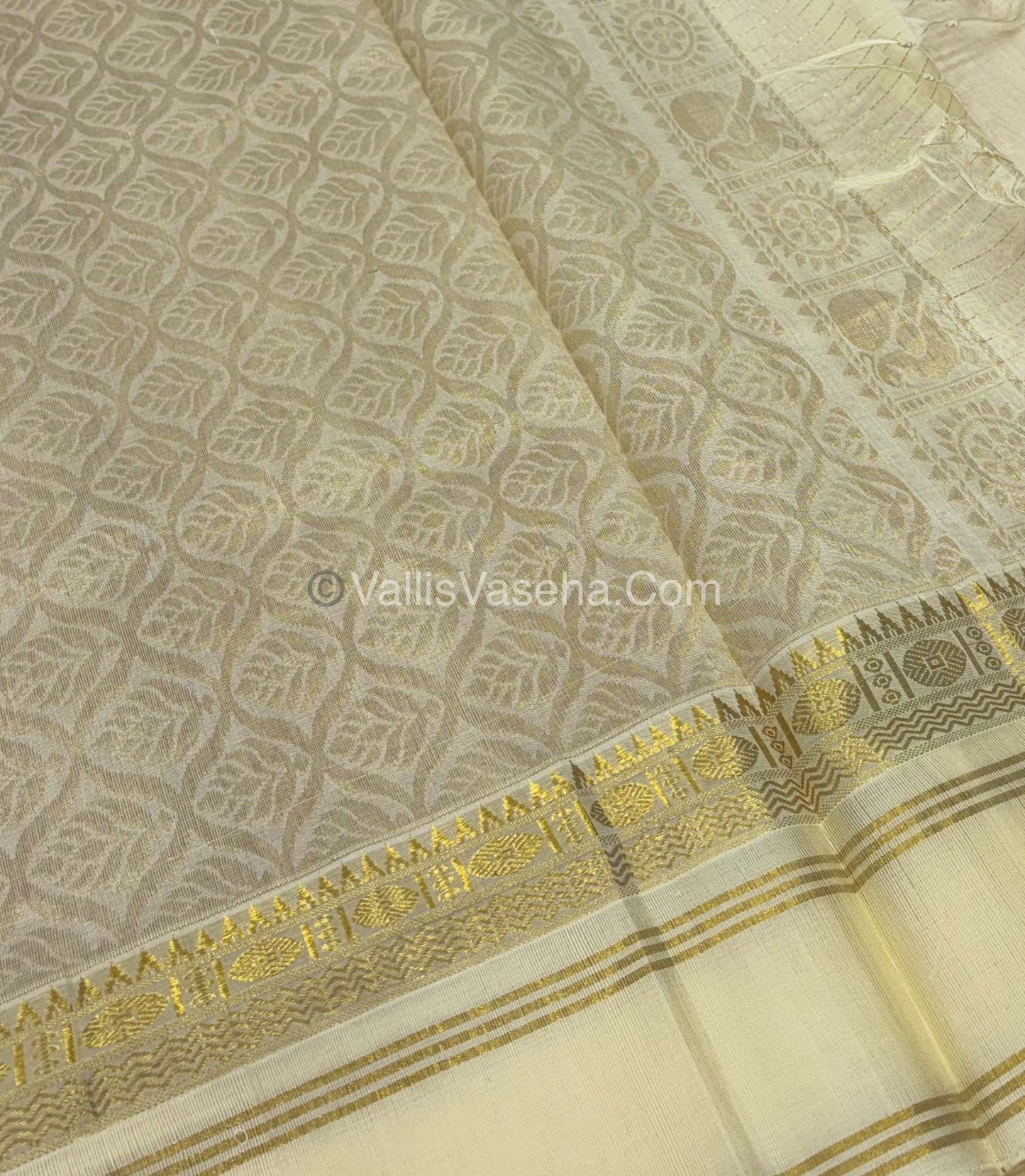 Pure Korvai Silk Cotton - Retta Petta Border - Pink With Cream Combo - VVKSC010