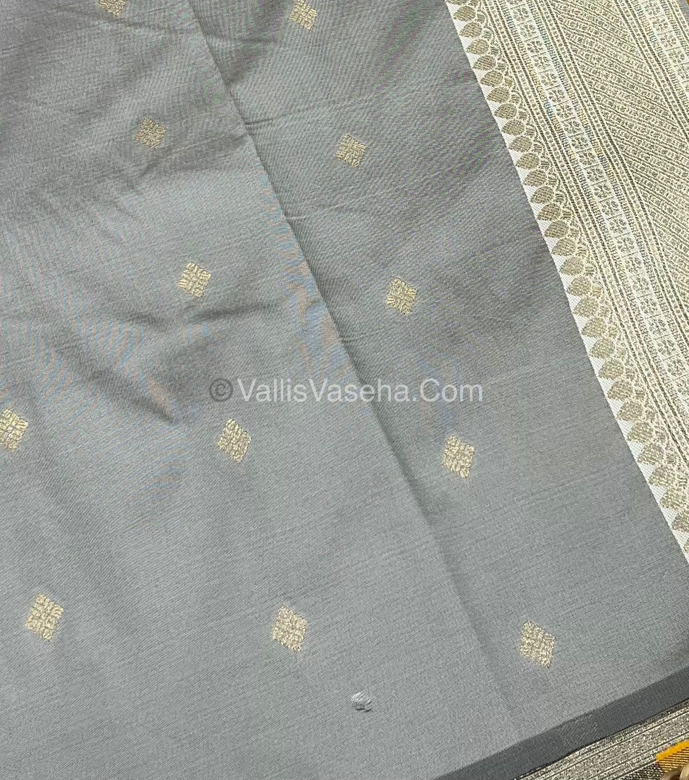 Semi Kanchi Silk - Mustard Yellow & Cream Shade  - VVSKS004