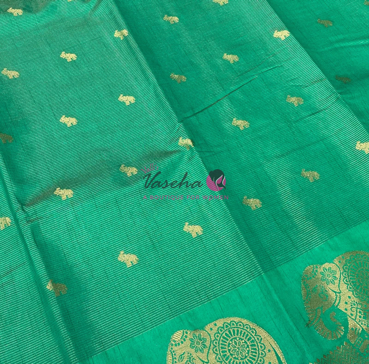 Semi Tussar Silk Saree | Ramar green  Shade |VVSTS060