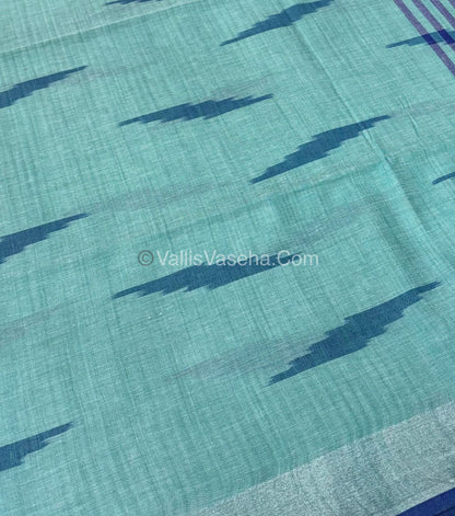 Bhagalpuri Linen Cotton Saree - Ikkat Print - Ramar Blue With Blue  Shade - VVBLC002