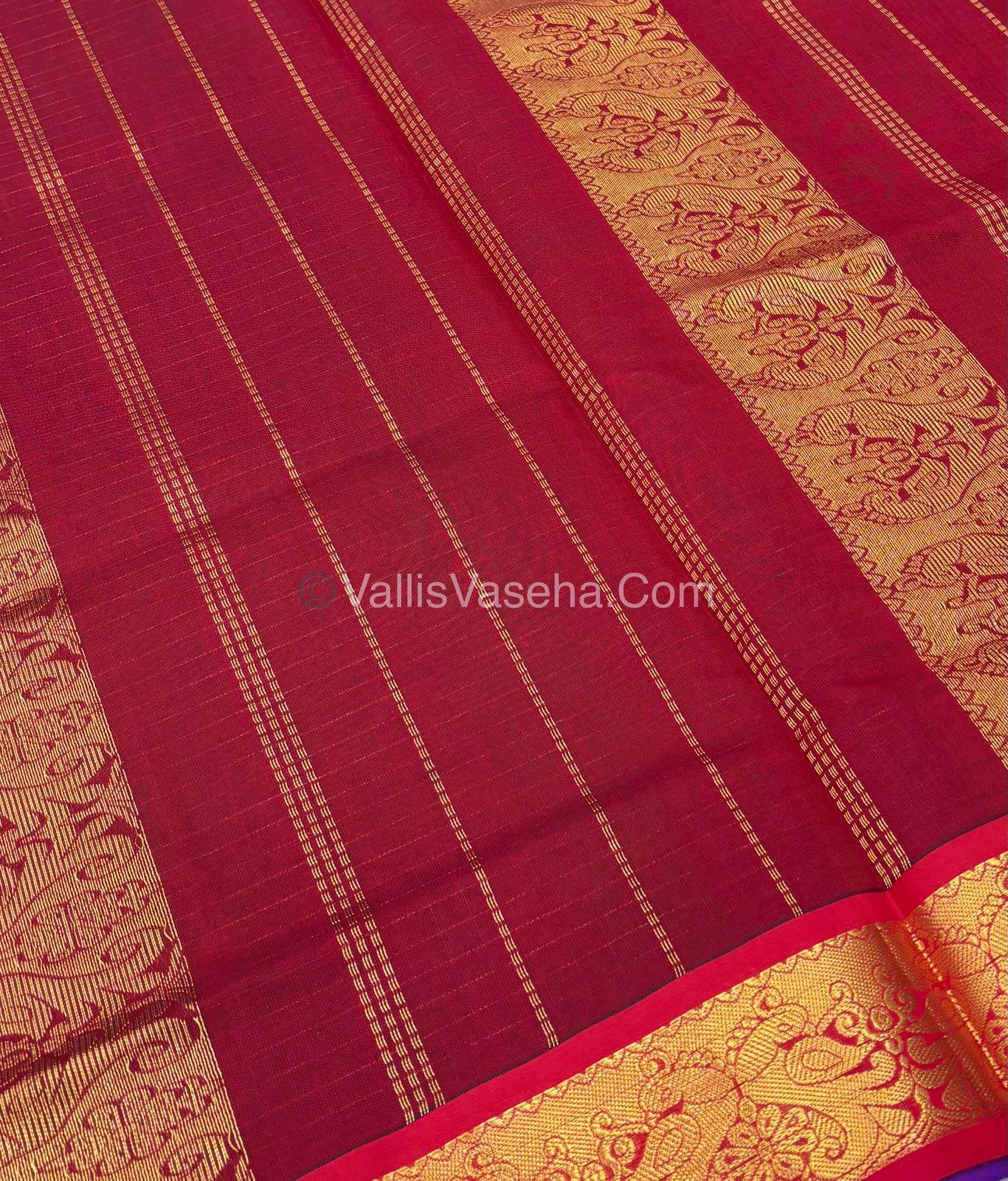 Semi Silk Cotton Saree - Blue With Red Shade - VVSSC006