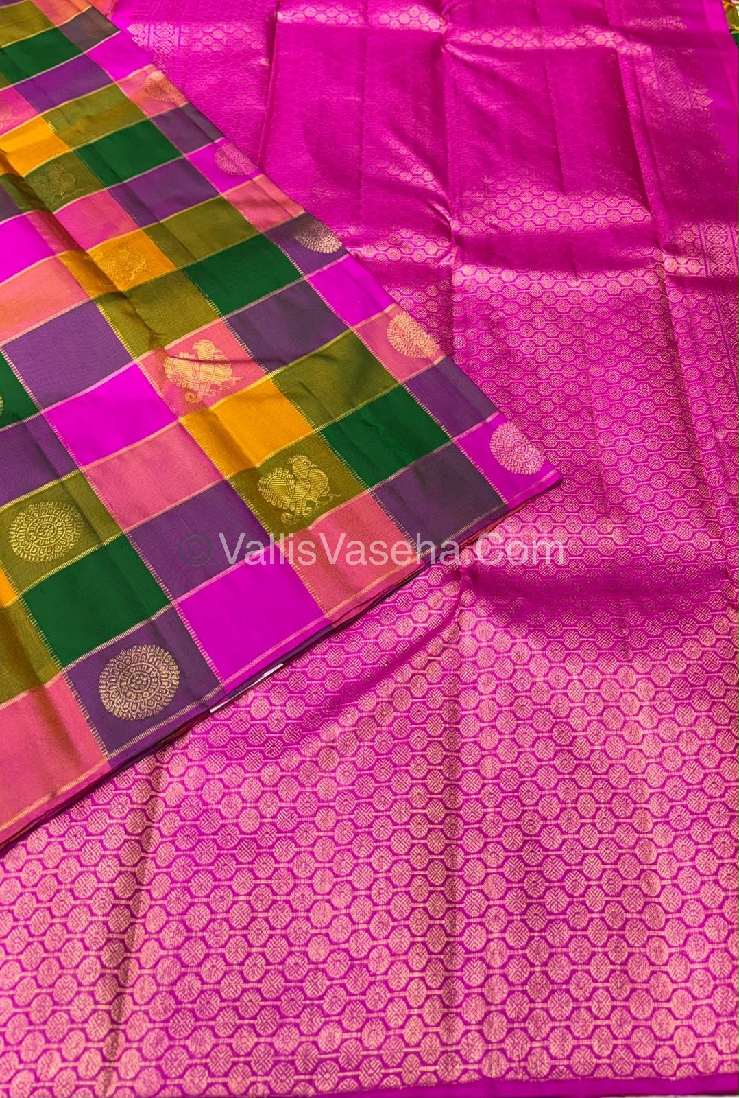 Pure Kanchipuram Silk Saree - Pazhum Pazhamum Checks - VVPS017