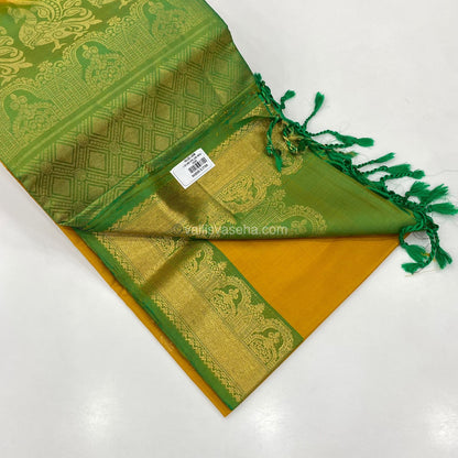 Pure Soft Silk Saree - Yellow With Green Combo - VVPSS015