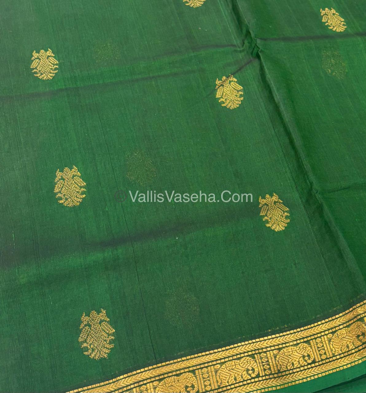 Pure Silk Cotton Saree - Retta Mayil Design - Green Shade - VVRMS001