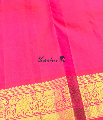 Pure Vintage Korvai Kanchipuram Silk Saree - Blue With Peachich Pink - VVPS062