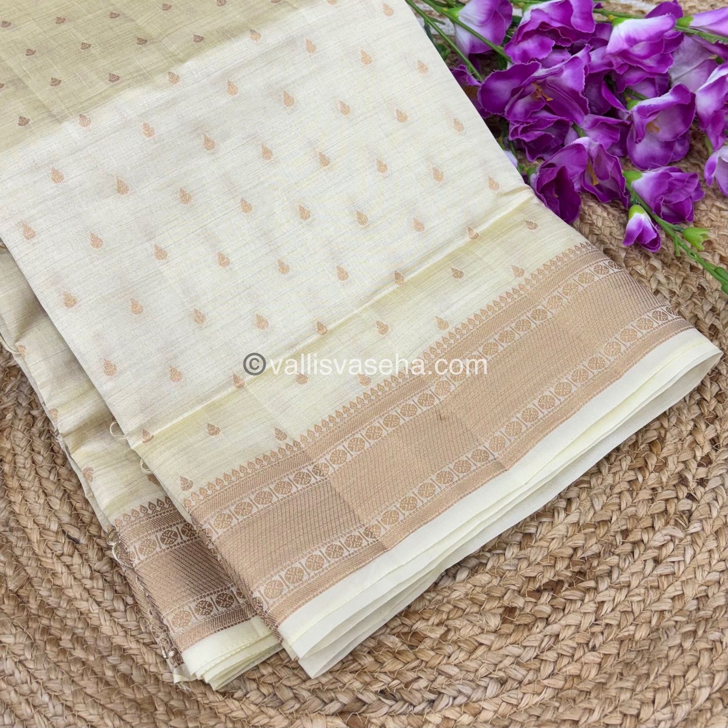 Semi Tussar Silk - Grand Pallu  - Cream - VVSTS023
