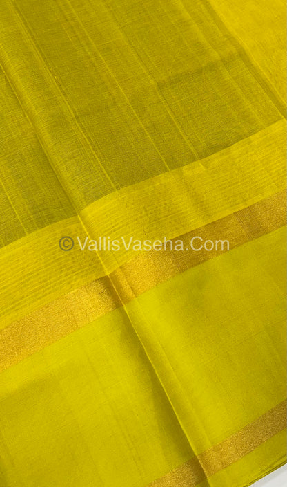 Pure Korvai Silk Cotton Saree - Border Elephant butta Design Blue With Yellow - VVKSC018