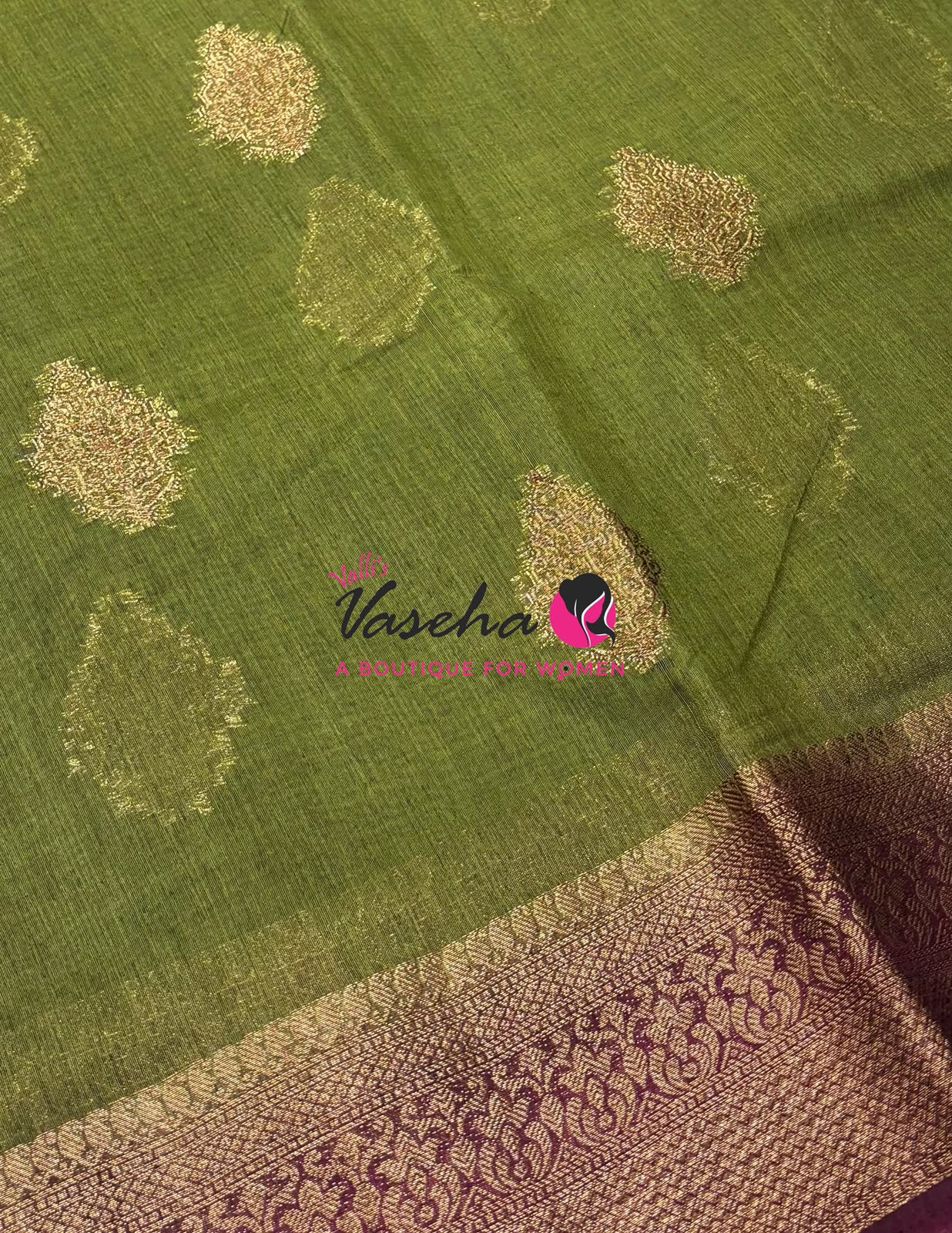 Bamboo Silk Saree -  Green with Pink Brown  - VVBSS018