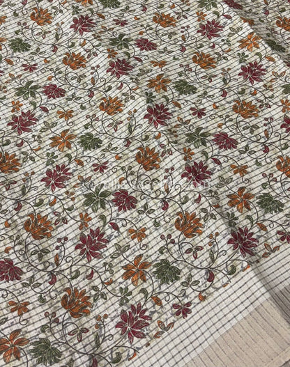 Light Weight Fancy Mixed Kota Cotton -  Floral  Printed Saree - Cream Shade - VVKPC002