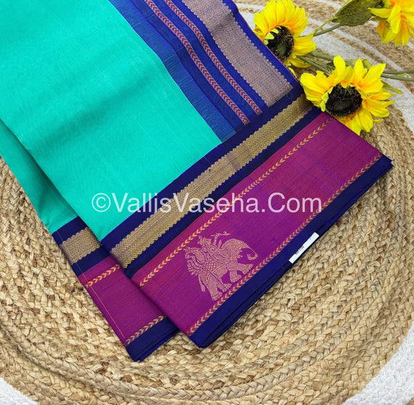 Pure Korvai Silk Cotton Saree - Border Elephant butta Design - VVKSC018