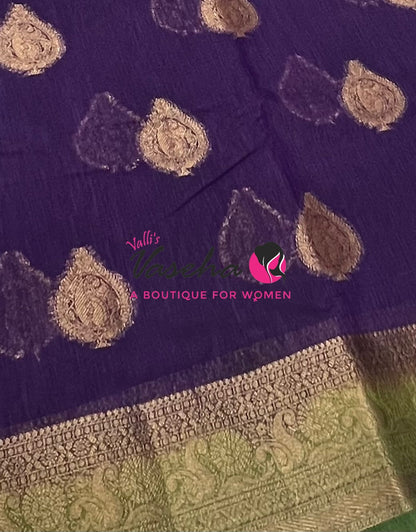 Bamboo Silk Saree - Purple With Green - VVBSS020