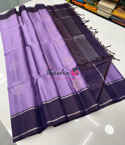 Pure Soft Silk Saree  - Lavender & Dark Purple Combo - VVPSS055