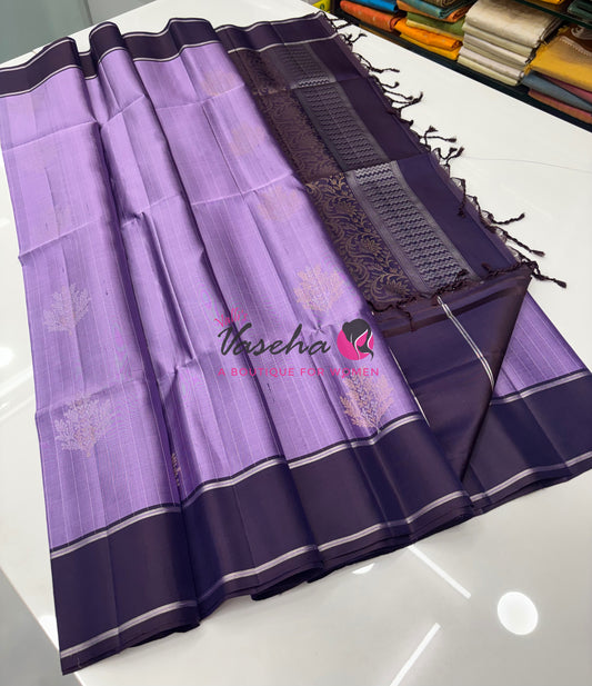 Pure Soft Silk Saree  - Lavender & Dark Purple Combo - VVPSS055