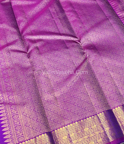 Pure Kanchipuram Bridal Silk Saree - Embossed Design - Peacock Blue With Purple Shade  - VVPS023