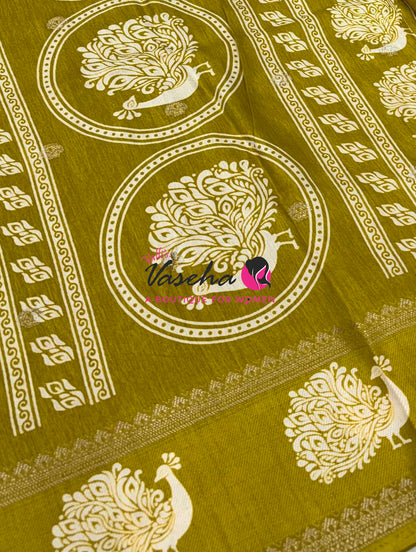 Casual Wear Sarees - Semi Binny / Semi Dola Silk - Mustard Yellow Shade - VVSDS007