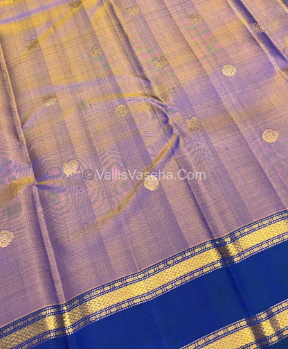 Pure Kanchipuram Silk Saree -  Blueish Golden with Peacock Blue Combo - VVPS022