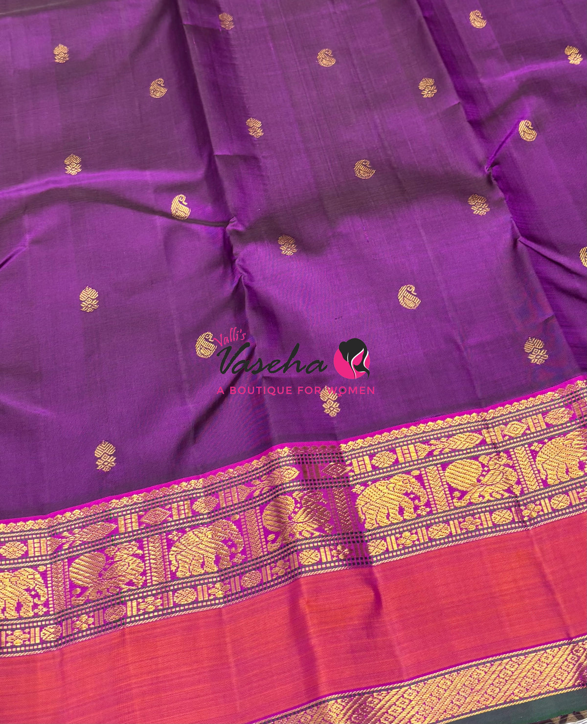 Pure Kanchipuram Silk Saree - Purple  & Pink Combo - VVPS038