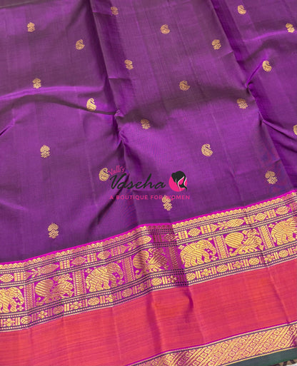 Pure Kanchipuram Silk Saree - Purple  & Pink Combo - VVPS038