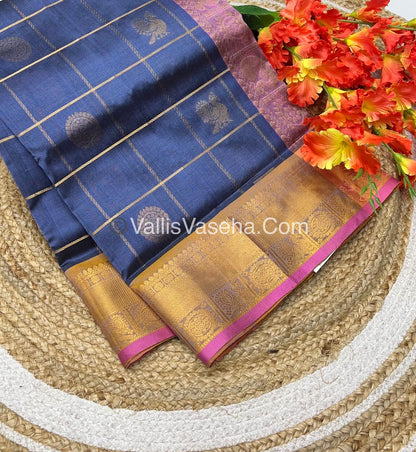 Pure Silk Cotton Saree - Mayil & Chakkaram Design - Grey With Peach  - VVMC001