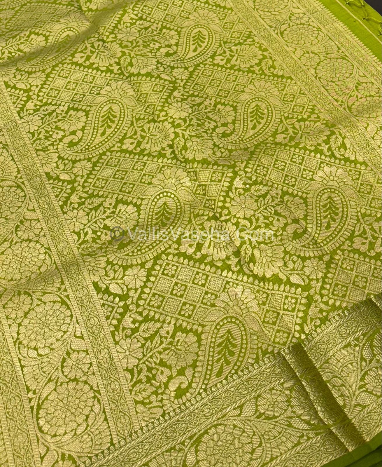 Semi Tussar Silk - Grand Pallu  - Pista Green Shade - VVSTS029