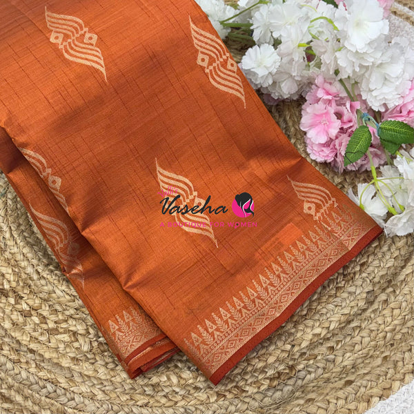 Semi Tussar Silk Saree | Orange  Shade |VVSTS072