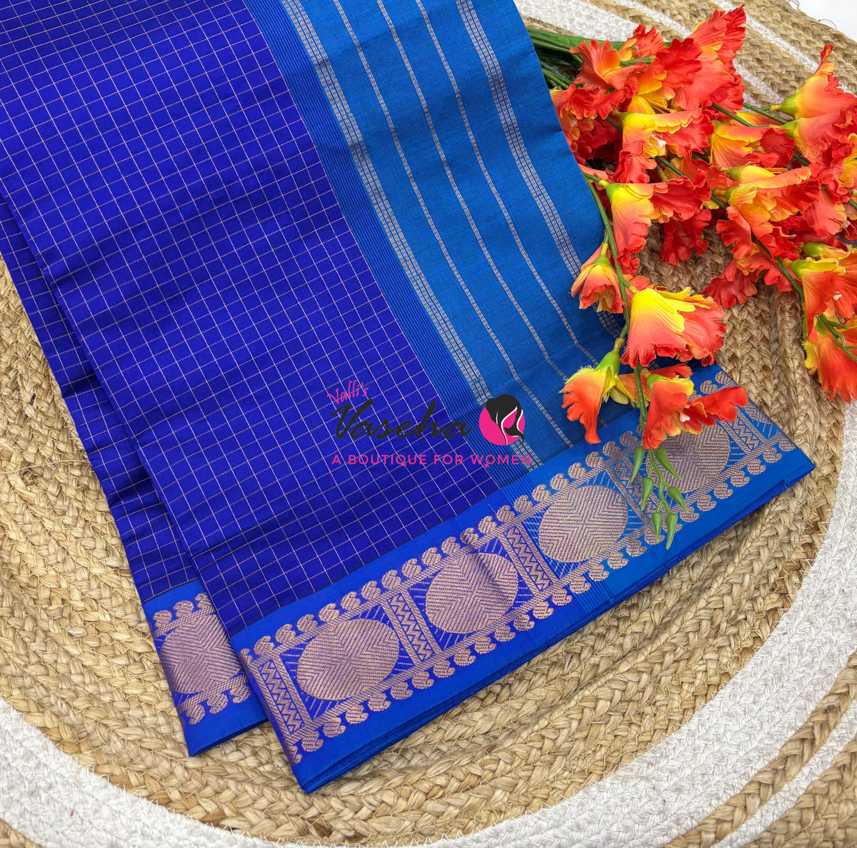 Semi Silk Cotton Saree - Checks Pattern - VVSSC019