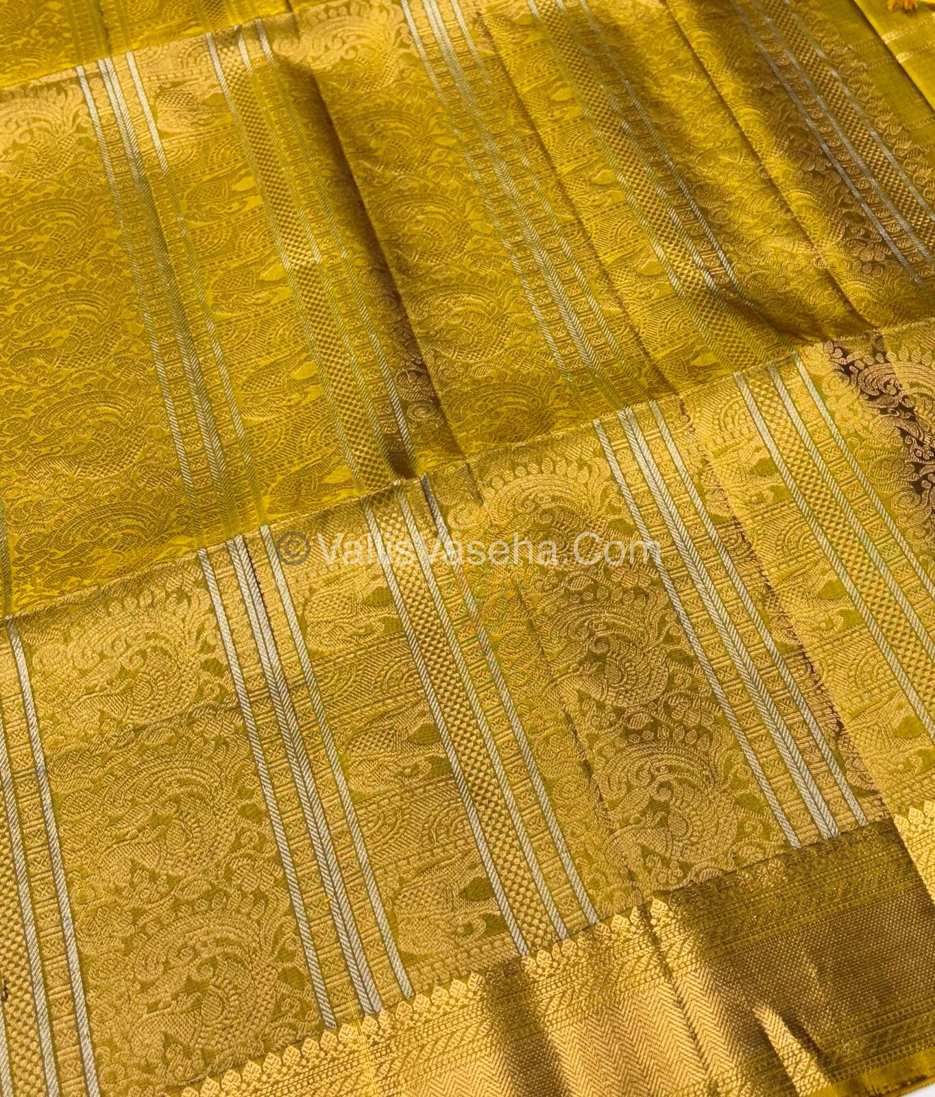 Pure Soft Silk Saree - Kanchi Border - Blue & Gold Yellow Combo - VVPSS057