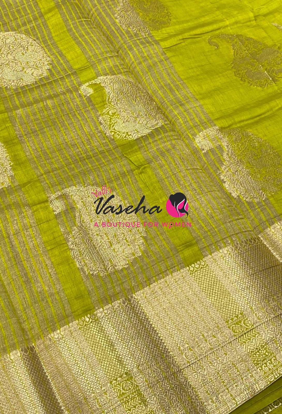 Semi Tussar Silk Saree | Lemon Green Shade |VVSTS055