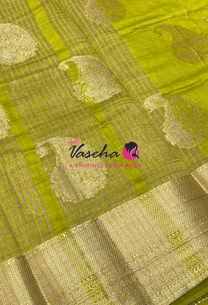 Semi Tussar Silk Saree | Lemon Green Shade |VVSTS055