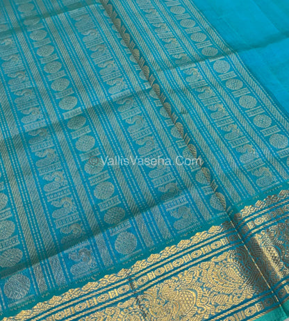 Pure Silk Cotton Saree - Blue With Blue Shade - Lakshadeepam Design - VVPLD001