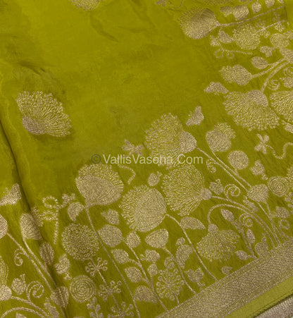 Banarasi Premium Viscose Saree - Lemon Green Shade - VVBPV001