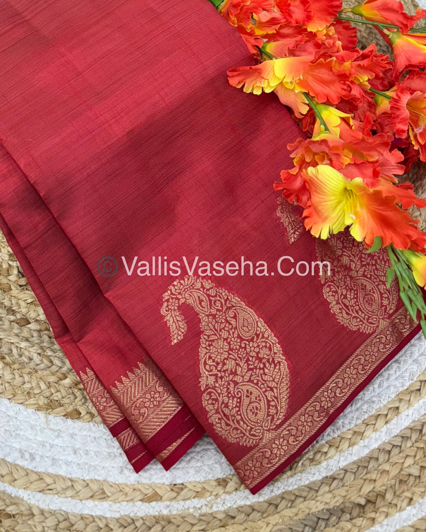 Semi Tussar Silk - Small Mango - Red Shade - VVSTS002