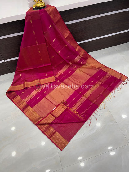 Pure Maheshwari Silk Cotton Saree -  Pink Color - VVMSC005