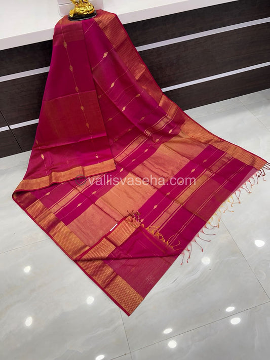 Pure Maheshwari Silk Cotton Saree -  Pink Color - VVMSC005