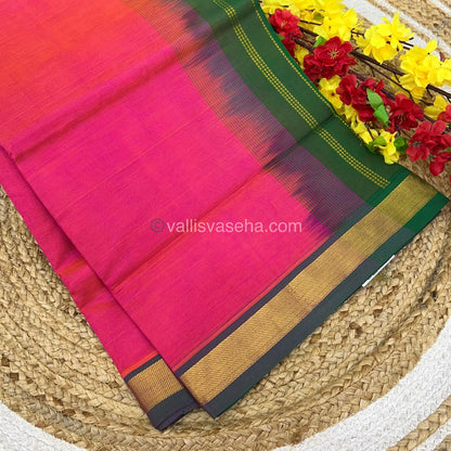 Pure Silk Cotton Sarees - Pink  With Green  - VVPSC003