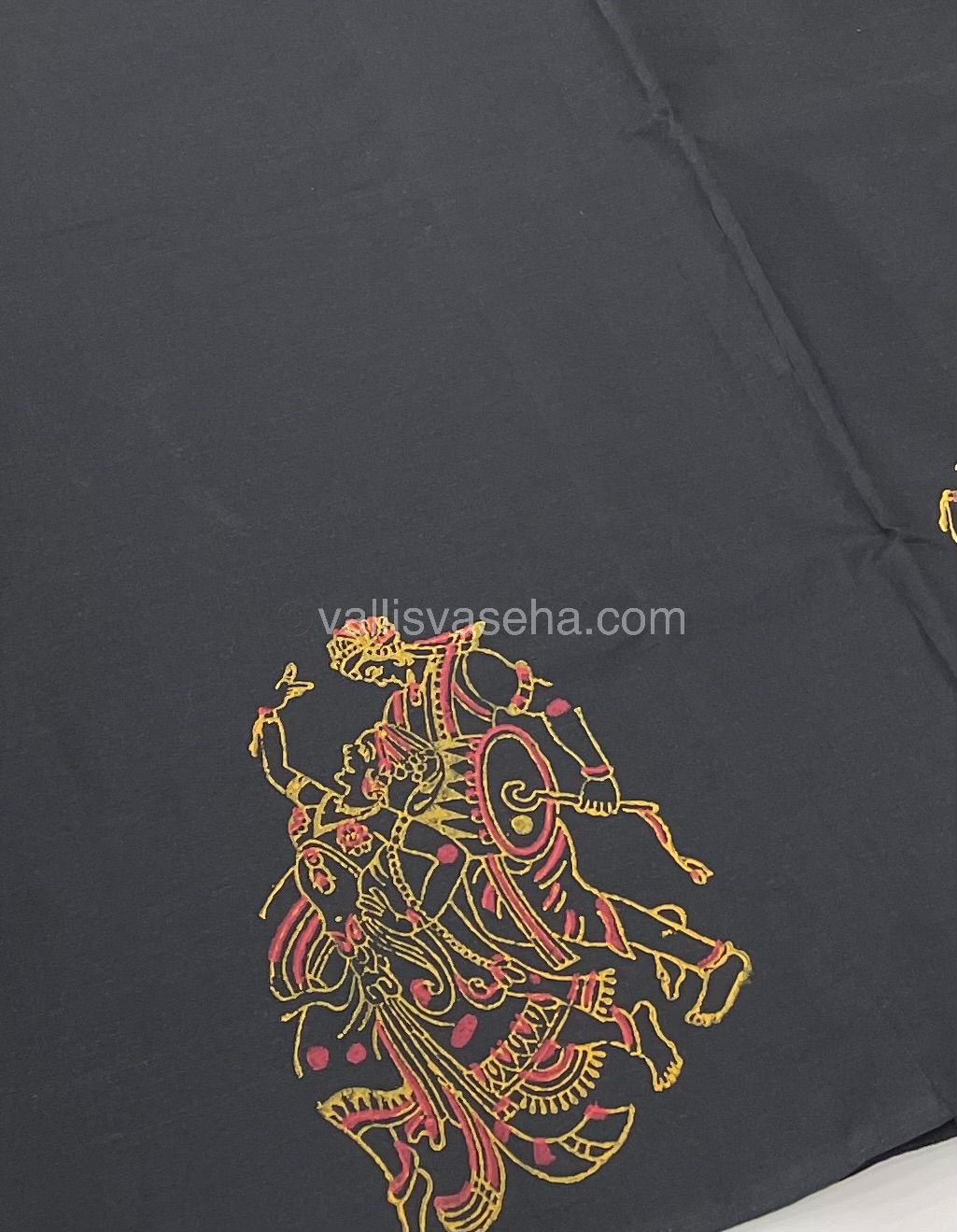 Poly Silk Mixed Printed Cotton - Black With Mustard - VVPCP002