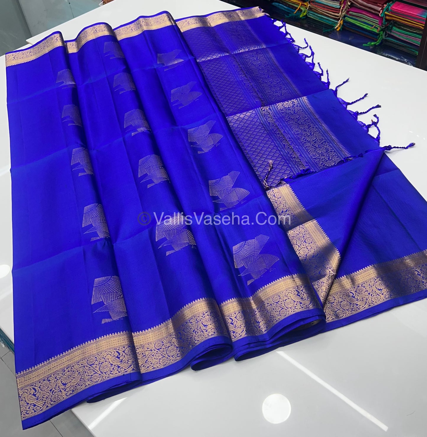 Pure Soft Silk Saree - Kanchi Border - Royal Blue Shade - VVPSS046