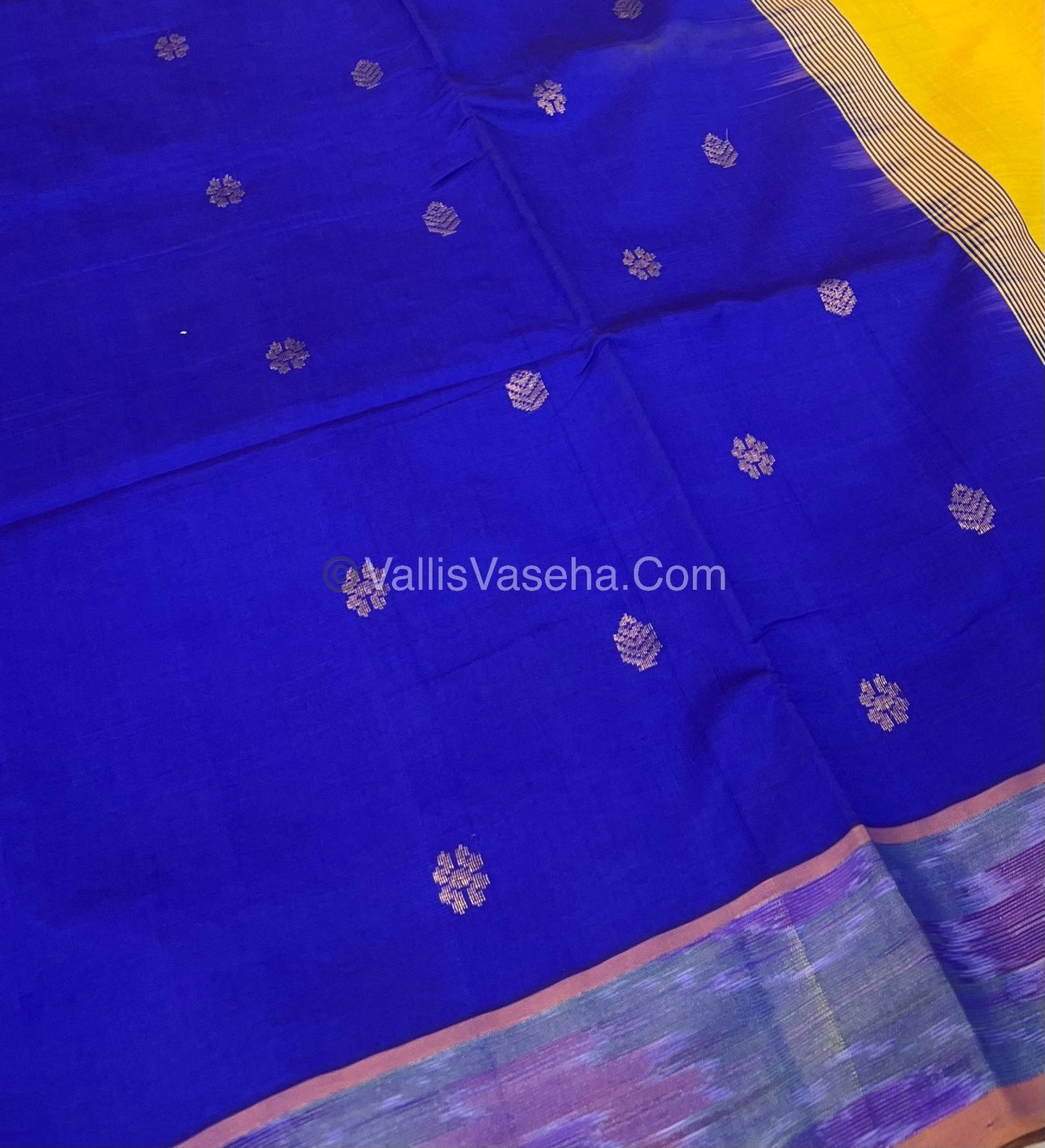Semi Silk Cotton Saree -  Blue  & Yellow  - VVSSC001