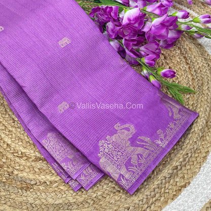 Semi Tussar Silk - Vairavoosi & Elephant Design - Light Lilac shade-VVSTS019