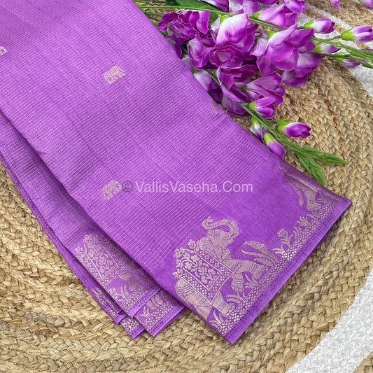 Semi Tussar Silk - Vairavoosi & Elephant Design - Light Lilac shade-VVSTS019
