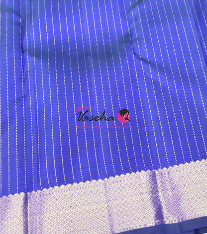 Pure Kanchipuram Silk Saree - Vairavoosi Design  - Dual Tone Blue Shade  - VVPS087