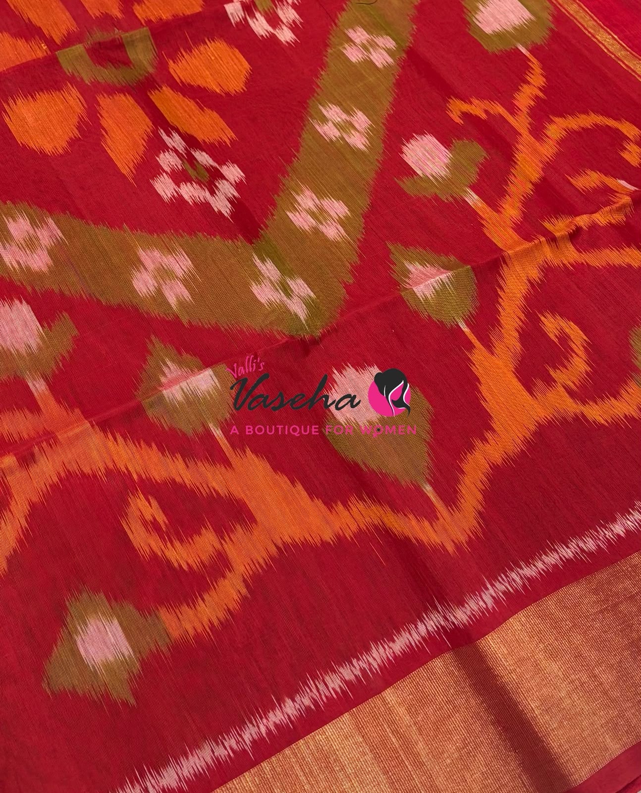 Pochampally Silk Cotton Saree - Ramar Blue & Red Shade - VVPPS001
