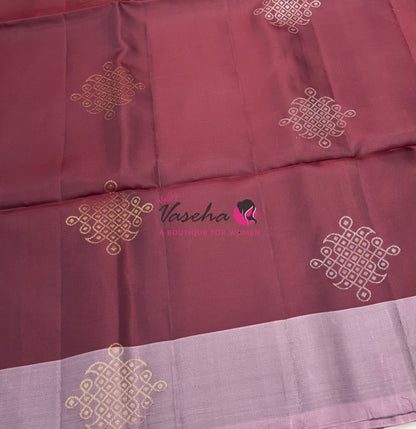 Pure Soft Silk Saree - (1.75 Warp) Kolam Design - Shade Of Maroon & Onion Pink Shade - VVPSS074