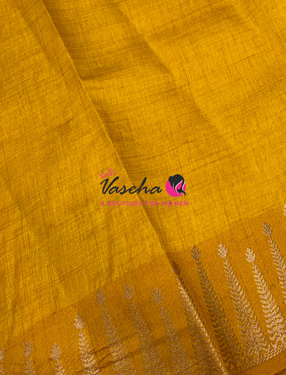 Semi Tussar Silk Saree | Yellow shade |VVSTS050